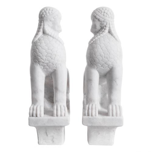 Aegyra Marble Sphinx Set – Handcarved White Marble Pair by Luxury Group International