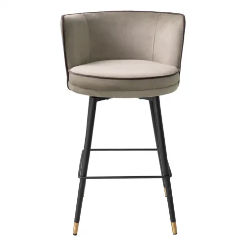 Grenada Counter Stool – Luxury Greige Velvet Swivel Stool with Brass & Black Base by Luxury Group International