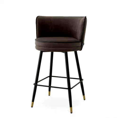 Grenada Counter Stool – Luxury Greige Velvet Swivel Stool with Brass & Black Base by Luxury Group International