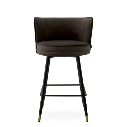 Grenada Counter Stool – Luxury Greige Velvet Swivel Stool with Brass & Black Base by Luxury Group International