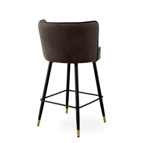 Grenada Counter Stool – Luxury Greige Velvet Swivel Stool with Brass & Black Base by Luxury Group International