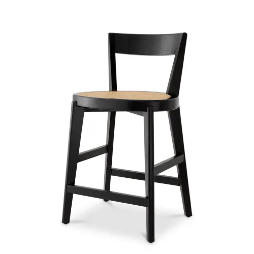 Premium Counter Stool – Luxury Black Counter Chair with Rattan Cane Detailing by Luxury Group International