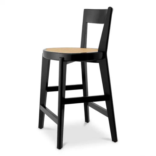 Premium Counter Stool – Luxury Black Counter Chair with Rattan Cane Detailing by Luxury Group International