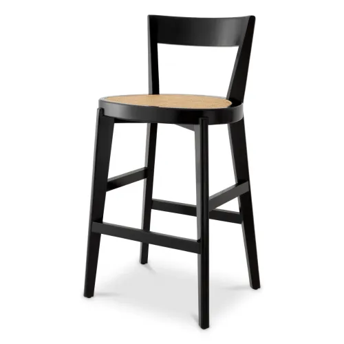 Luxury Bar Stool – Luxury Black Bar Chair with Rattan Cane Detailing by Luxury Group International