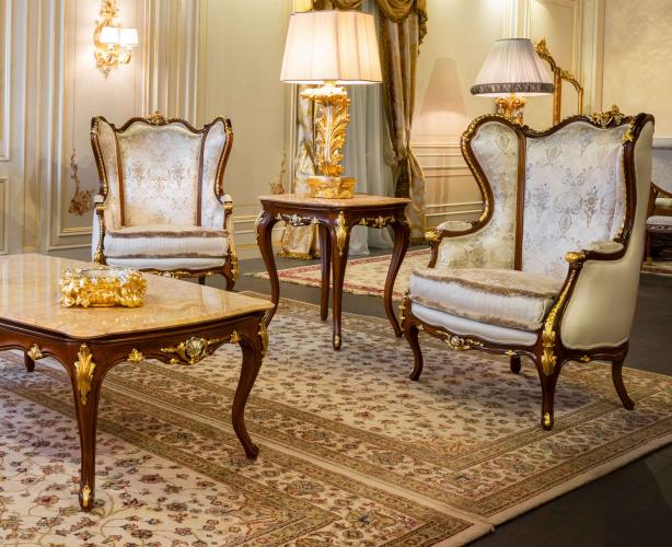 Royal Armchair – Luxury Walnut Finish & Gold Silver Detailing