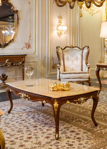 Royal Rectangular Coffee Table – Crema Valencia Marble Top with Gold & Silver Leaf Finish