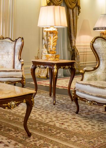 Royal Round Coffee Table – Crema Valencia Marble Top with Gold & Silver Leaf Finish