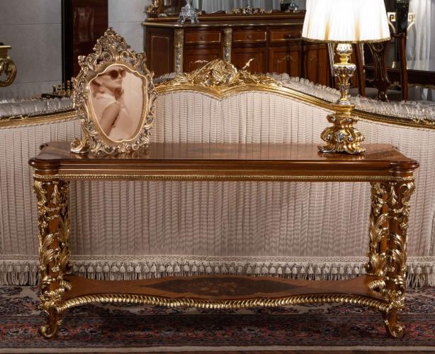 Luxury Console Table – Emperador Marble Top with Walnut, Gold & Silver Finish