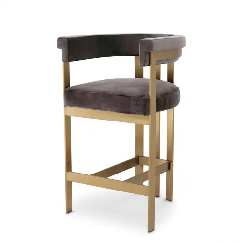 Elegant Counter Stool – Brass Frame with Textured Fabric