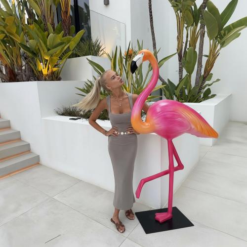 Large 3D Flamingo Sculpture in Pink Mango Finish by Luxury Group International