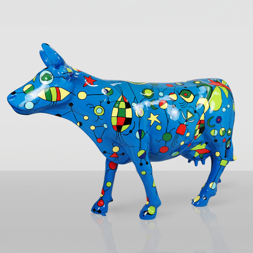 Large Blue Cow Sculpture – Hand-Painted Art Design
