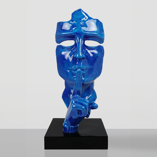 Large Blue Patina Mask Sculpture on Stand by Luxury Group International