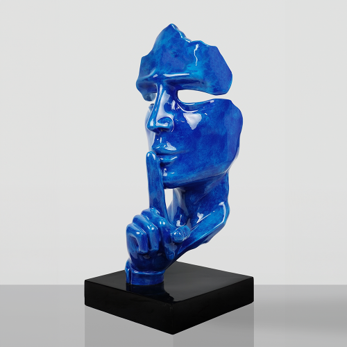 Large Blue Patina Mask Sculpture on Stand by Luxury Group International