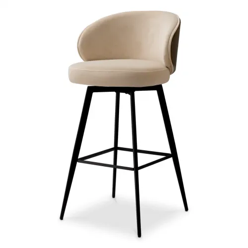 Bar Stool – Sabino Beige Fabric with Walnut Back & Black Legs