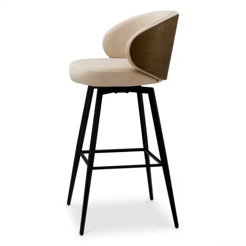 Bar Stool – Sabino Beige Fabric with Walnut Back & Black Legs by Luxury Group International