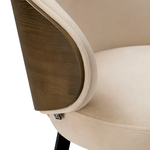 Bar Stool – Sabino Beige Fabric with Walnut Back & Black Legs by Luxury Group International