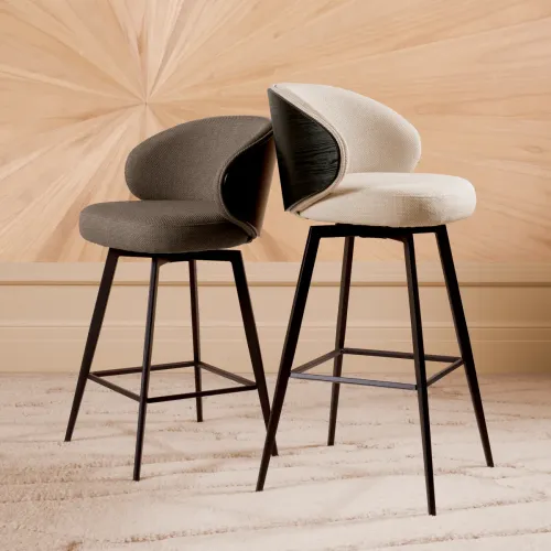 Bar Stool – Sabino Beige Fabric with Walnut Back & Black Legs by Luxury Group International