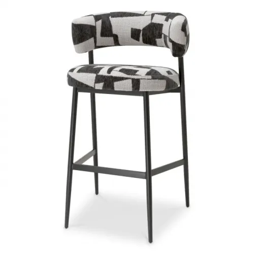 Modern Black Bar Stool – Brooklyn Black Fabric with Black Metal Legs