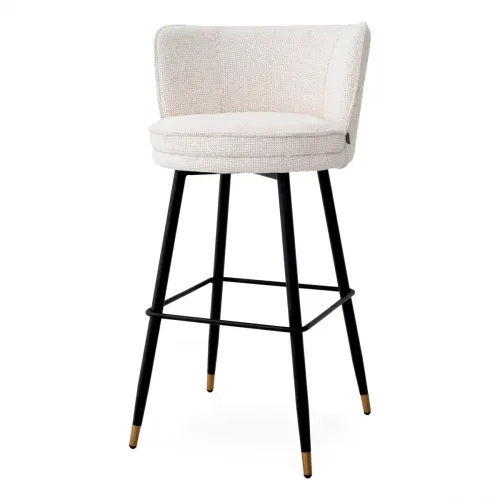 Luxury Grenada Bar Stool – Off-White Upholstery with Black & Brass Swivel Legs