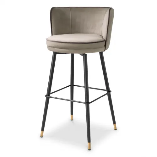 Luxury Grenada Bar Stool – Off-White Upholstery with Black & Brass Swivel Legs