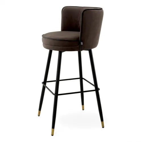 Luxury Grenada Bar Stool – Off-White Upholstery with Black & Brass Swivel Legs by Luxury Group International
