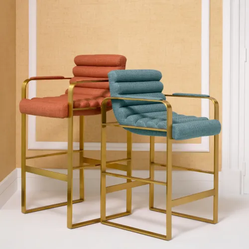 Premium Olsen Bar Stool – Luxury Sand Seating with Brushed Brass Frame by Luxury Group International