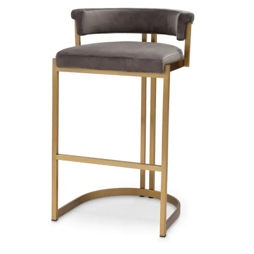 Royale Dante Counter Stool – Savona Grey Velvet with Brushed Brass Finish