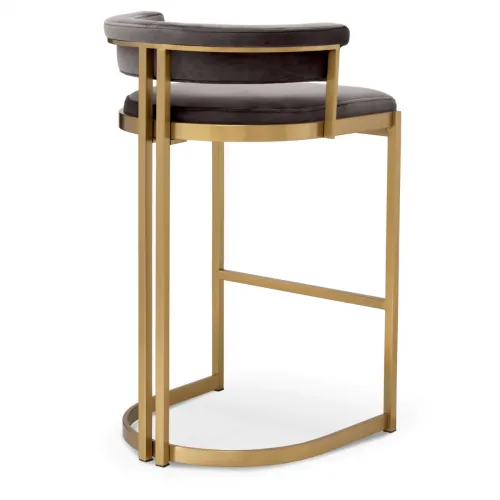 Royale Dante Counter Stool – Savona Grey Velvet with Brushed Brass Finish by Luxury Group International
