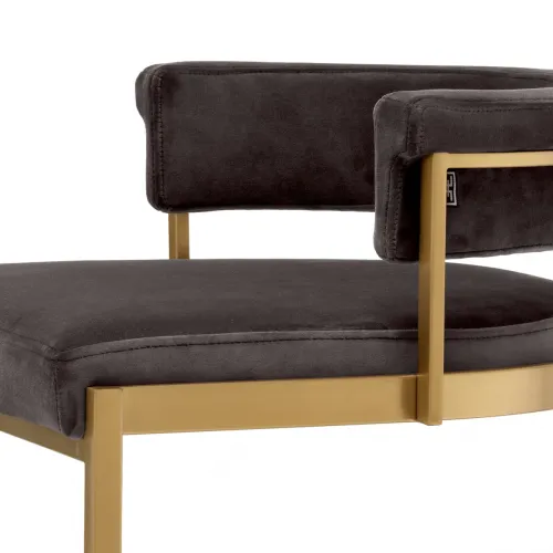 Royale Dante Counter Stool – Savona Grey Velvet with Brushed Brass Finish by Luxury Group International