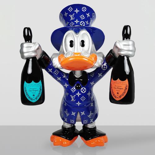 Decorative Sculpture – Large Blue Scrooge McDuck in Artistic Pattern Finish