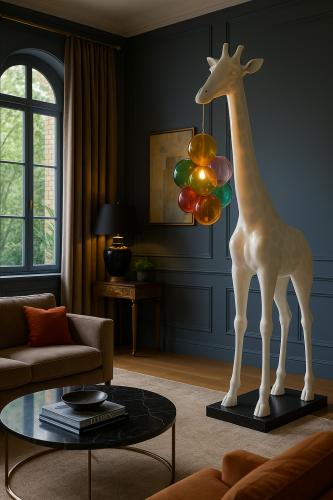 Large White Giraffe Lamp – 230cm Artistic Sculpture by Luxury Group International