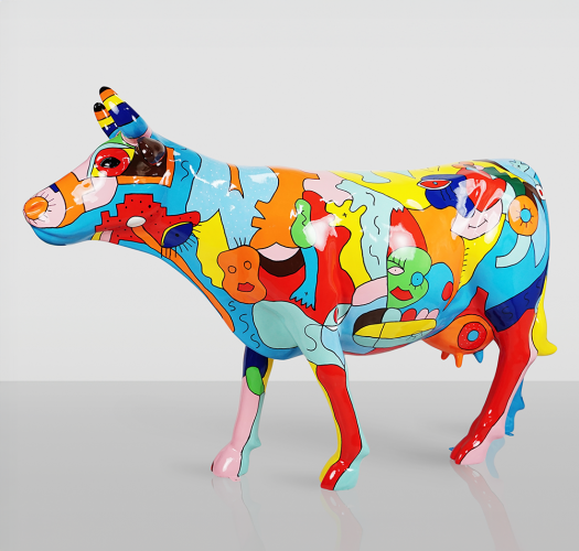 Large Hand-Painted Cow Sculpture – Picasso Design by Luxury Group International