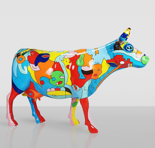Large Hand-Painted Cow Sculpture – Picasso Design by Luxury Group International