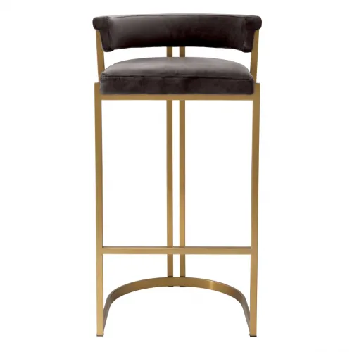 Modern Grey Velvet Bar Stool – Dante Design with Brass Finish
