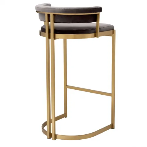 Tabouret de Bar Moderne en Velours Gris – Dante Design avec Finition Laiton par Luxury Group International