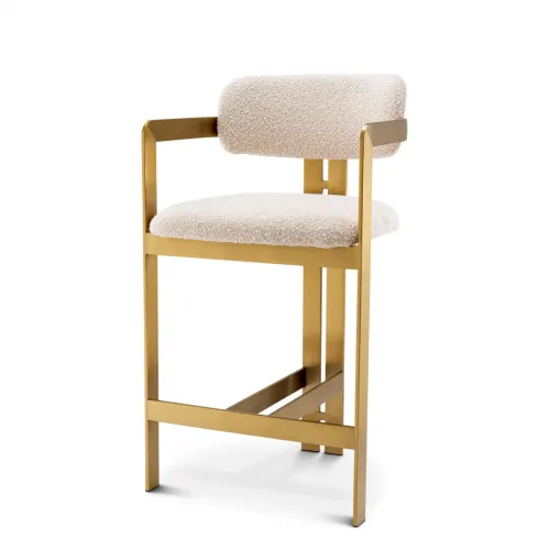 Elegant Cream Boucle Counter Stool – Donato Brass Finish Design