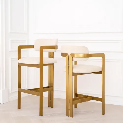 Elegant Cream Boucle Counter Stool – Donato Brass Finish Design by Luxury Group International