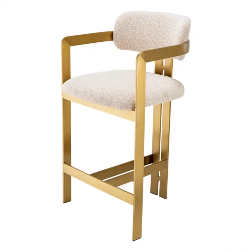 Elegant Cream Boucle Counter Stool – Donato Brass Finish Design by Luxury Group International