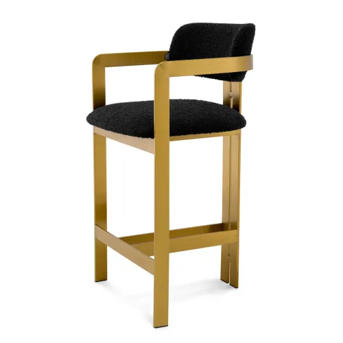 Elegant Cream Boucle Counter Stool – Donato Brass Finish Design by Luxury Group International