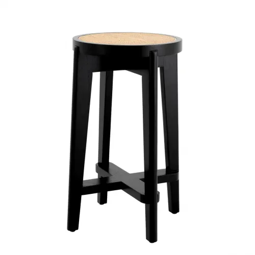 Exclusive Dareau Counter Stool – Classic Black Wood Frame with Rattan Cane Seat