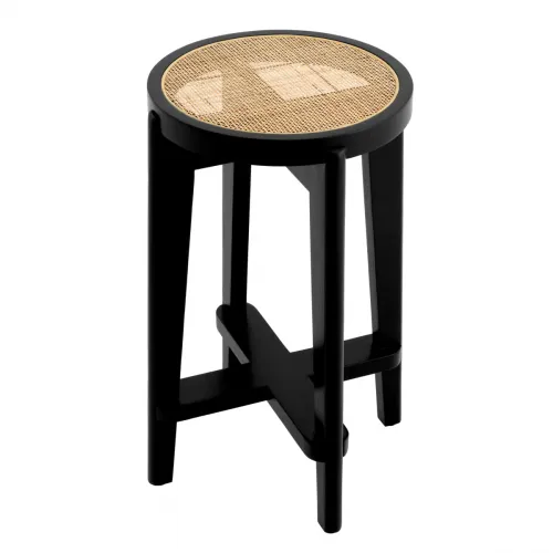 Exclusive Dareau Counter Stool – Classic Black Wood Frame with Rattan Cane Seat by Luxury Group International