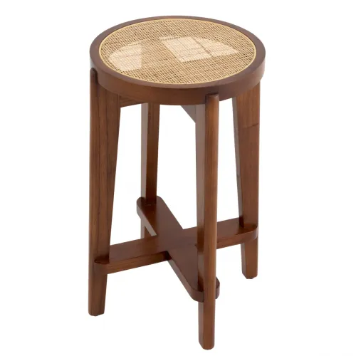 Exclusive Dareau Counter Stool – Classic Brown Wood Frame with Rattan Cane Seat by Luxury Group International