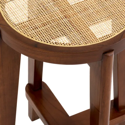 Exclusive Dareau Counter Stool – Classic Brown Wood Frame with Rattan Cane Seat by Luxury Group International