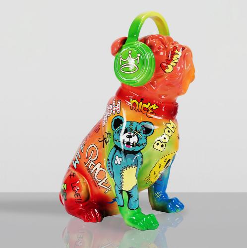 Bulldog with Headphones Sculpture – Pop Art Edition by Luxury Group International