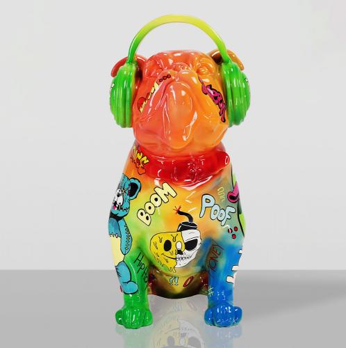 Bulldog with Headphones Sculpture – Pop Art Edition by Luxury Group International
