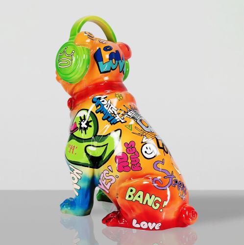 Bulldog with Headphones Sculpture – Pop Art Edition by Luxury Group International