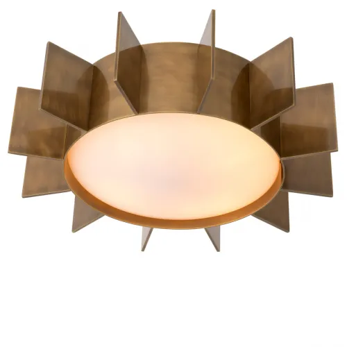 Ceiling Lamp – Vintage Brass Finish with White Glass Shade by Luxury Group International