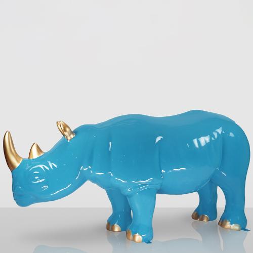 Decorative Rhinoceros Sculpture – Blue & Gold Finish by Luxury Group International