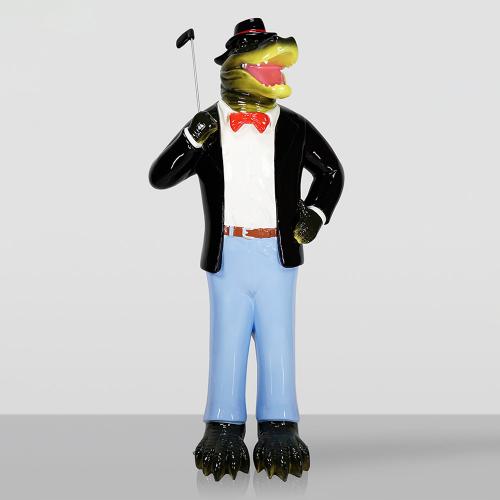 Decorative Crocodile Sculpture in Suit – Luxury Golfer Figure by Luxury Group International