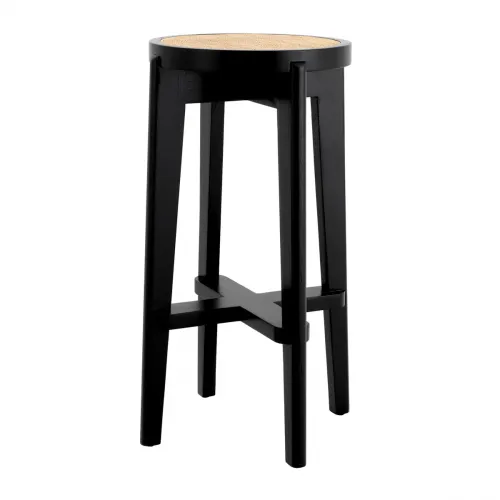 Modern Dareau Bar Stool – Black Wood and Rattan Craftsmanship